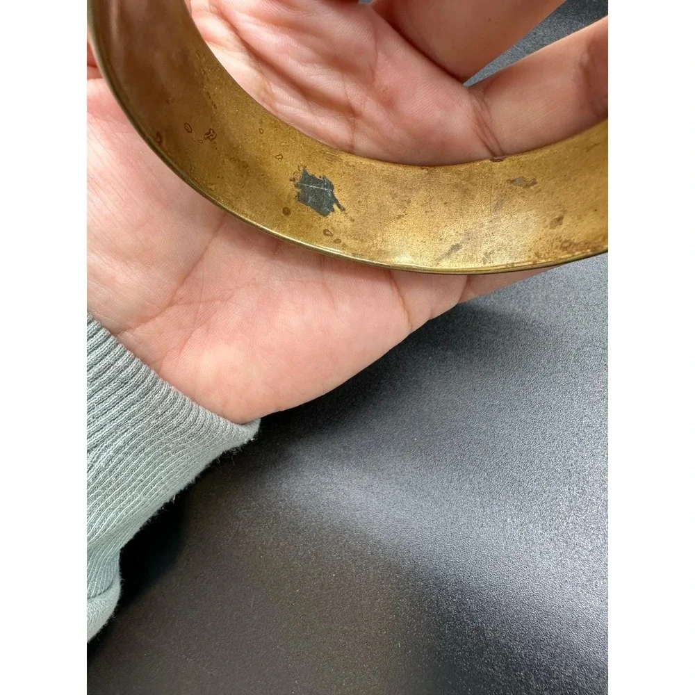 Vintage Brass Bangle Bracelet Victorian Style Floral Scroll Embossed Ornate Wide